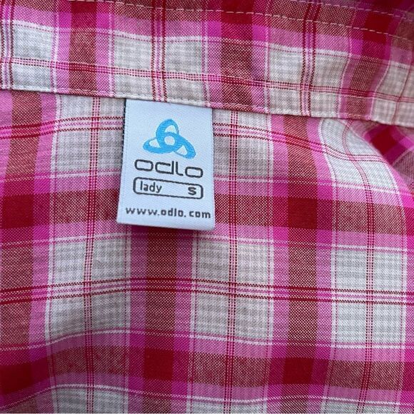 Odlo Pink Plaid Button Down Rugged Top Blouse Shirt Designed for Layering Size S - Picture 12 of 13
